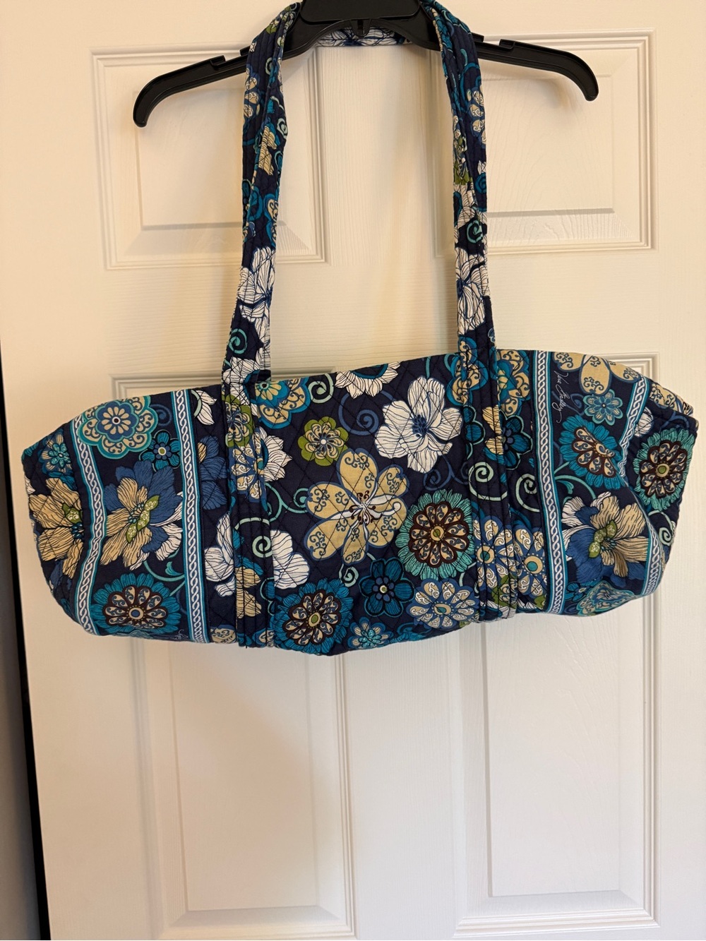 Vera Bradley Quilted Navy Floral Travel Tote with Teal and Cream Accents